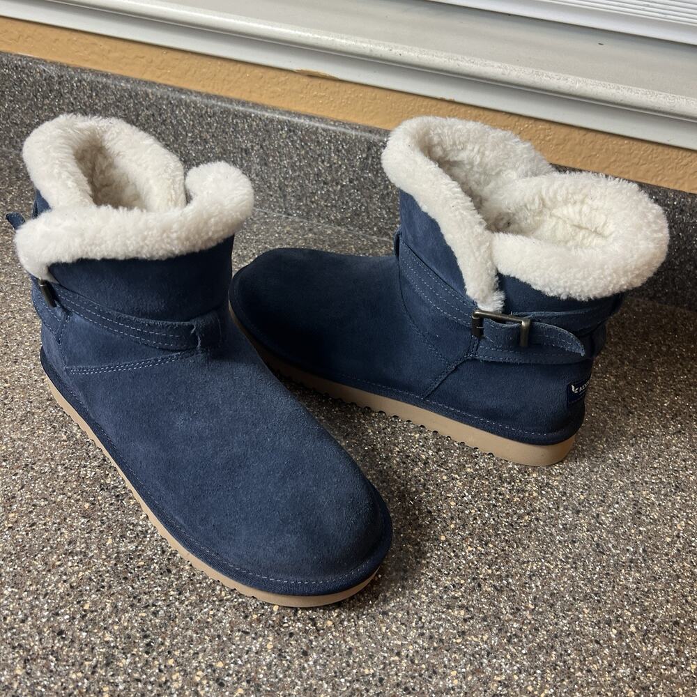 Koolaburra By Ugg Blue Winter Mini Boots Women's Size 9 Faux Fur Lining Pull On